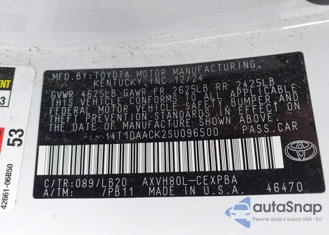 2025 Toyota Camry Xse z USA, uszkodzony, nr VIN 4T1DAACK2SU096500